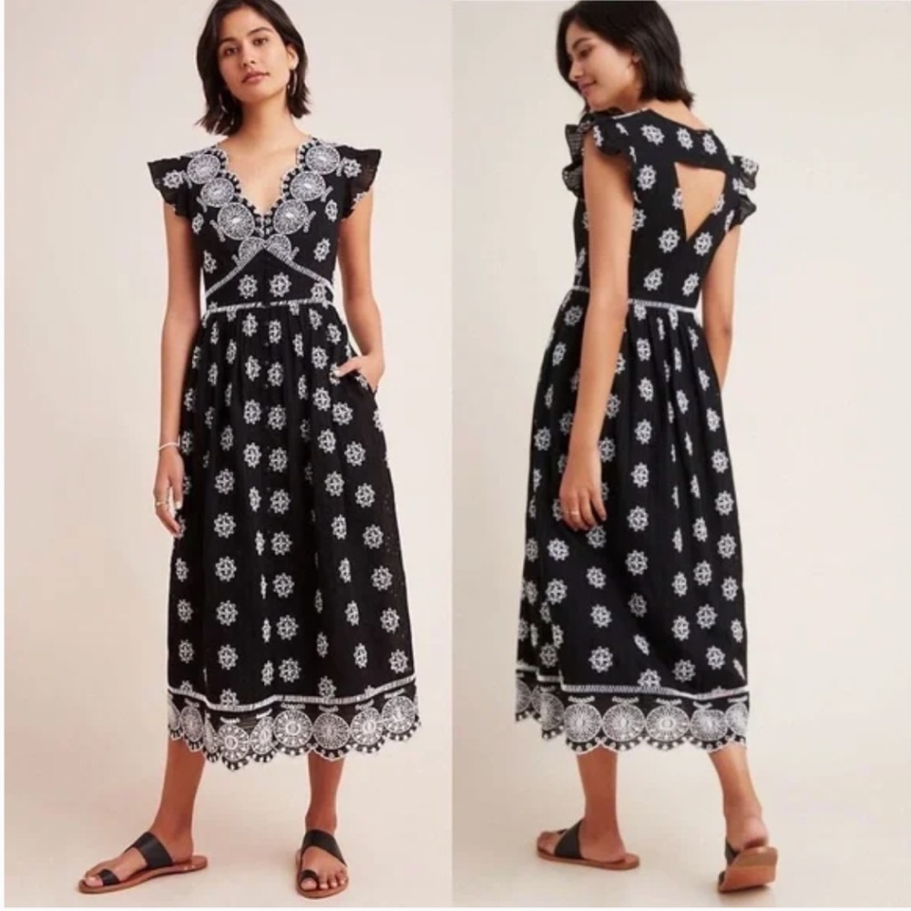 Anthropologie Ranna Gill Tomine Embroidered Eyelet Dress